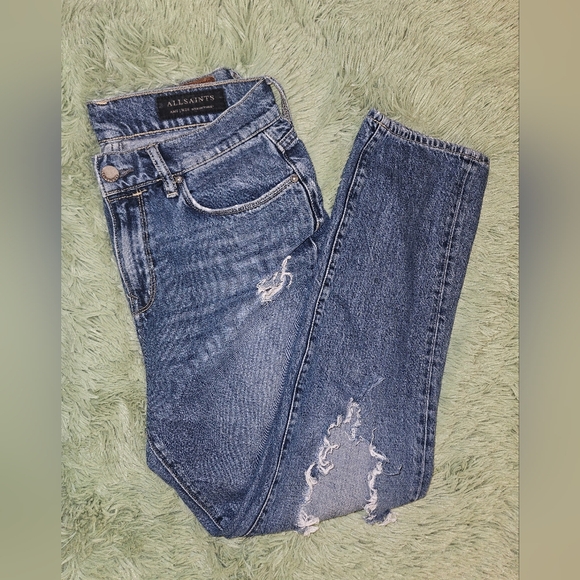 ALLSAINTS  Women Amy Girlfriend Distressed Jeans - Picture 6 of 12